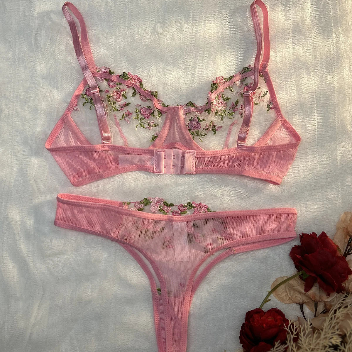 Purple Embroidery Sexy Lingerie Set Hot Semi-Sheer Temptation Bra And Panties Sets Fancy Erotic Sleepwear Beautiful Underwear