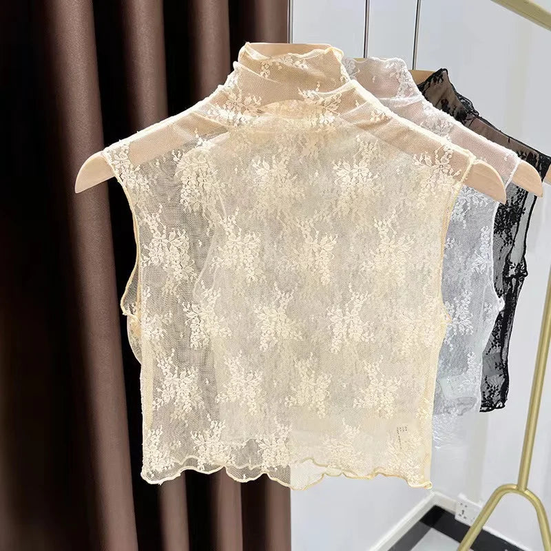 Fashion Lace Floral Fake Collar Detachable Gauzy False Collar All-match Slim Lace Tanks Women