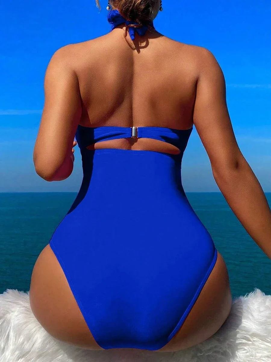 2026 Sexy Padded Swimsuit Women One Piece Halter Hollow Swimwear Female Solid Bathers Bathing Swimming Swim Suit Beachwear