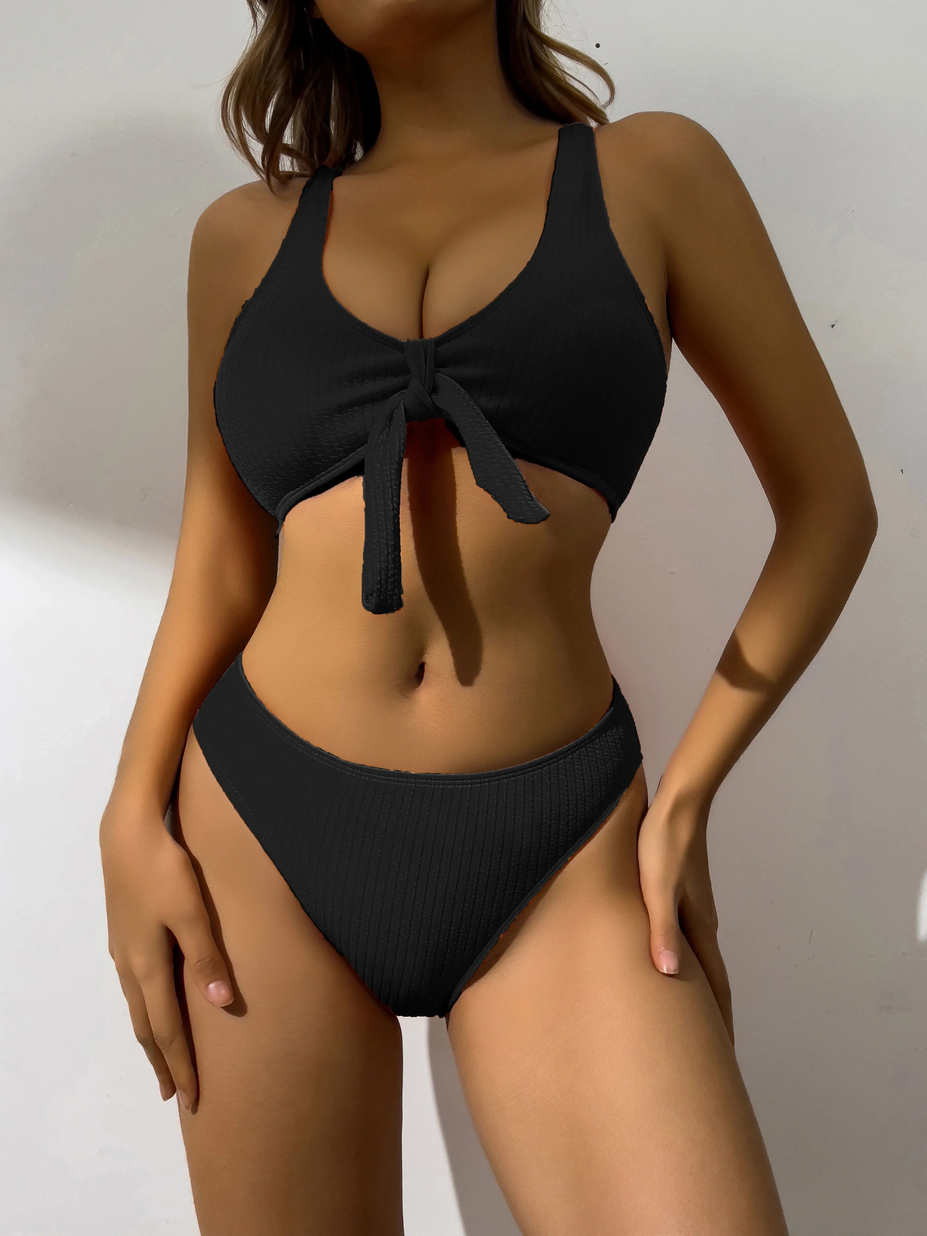 2026 Bowknot Sporty Bikinis Solid Swimwear Female Sexy Swimsuit Women Bathers Bathing Swimming Swim Suit Beachwear