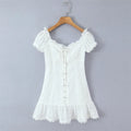 One-shoulder Off-the-shoulder Puff Sleeve Dress For Women With Hollowed-out Chest Embroidered Straps Pure Desire Dress 534Q