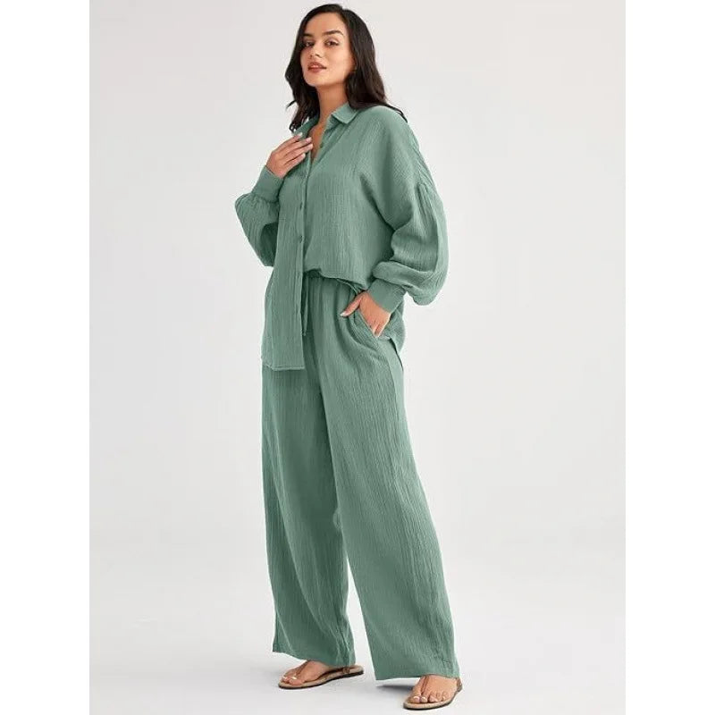 2026 Spring and Summer Casual Suit New Fashion Suit Loose Casual Top Wide Leg Pants Two-piece Set for Women