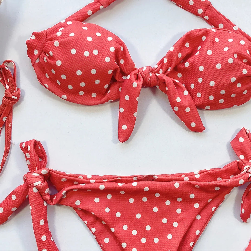 Sexy Leopard Polka Dot Knotted Brazilian Bikini Women Swimwear Female Swimsuit Two-pieces Bikini Set Bather Bathing Suit V643