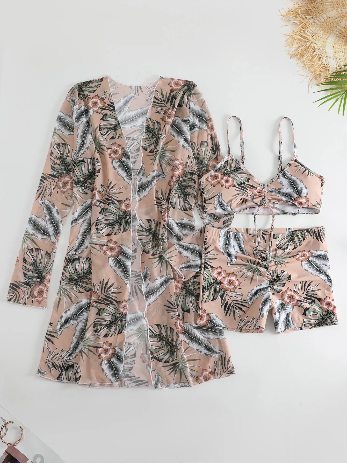 New Sexy 3 Pieces Suit for Women Neck Hanging Bikini Set+Cover-up Swimwear Sunproof Tankini High Waist Shorts Swimsuit Beachwear