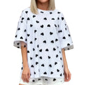 Summer T-Shirt Women Casual Loose Fit Stylish Love Heart Print Crew Neck Short Sleeve Tops