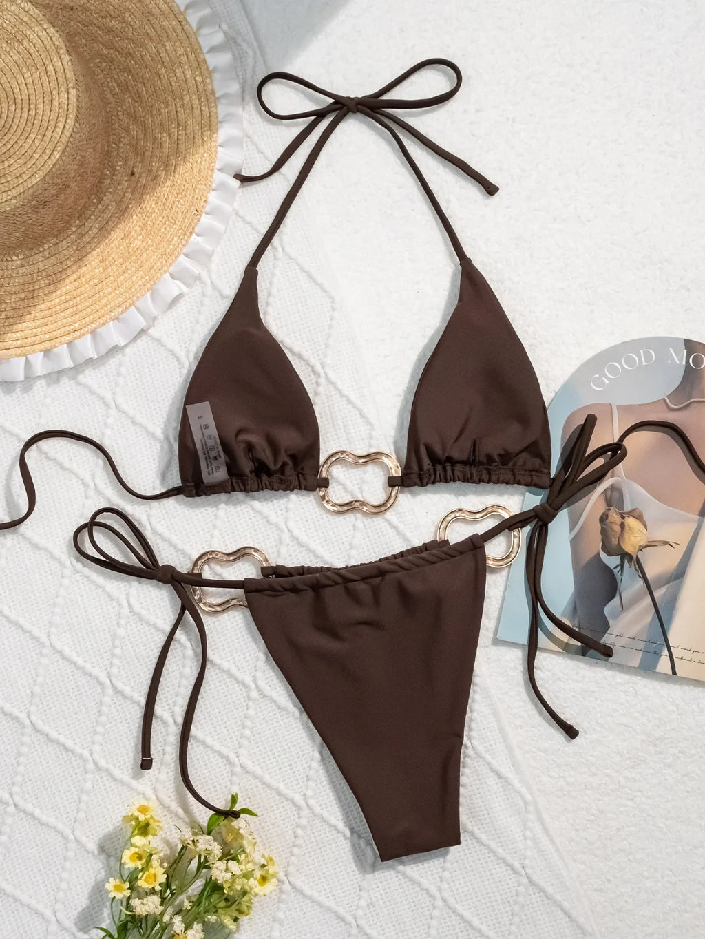 DEKA Brazilian Metal Bikini Set High Cut Swimwear Women Thong Swimsuit Bathing Suit Female Summer Beach Wear Biquini