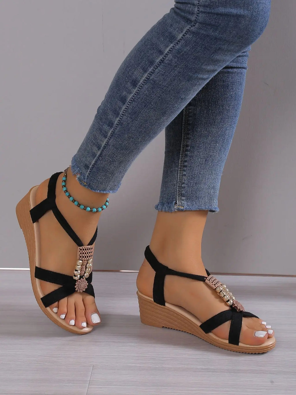 Wedge Sandals for Women Summer Comfortable Non Slip Beach Shoes Woman PU Leather Platform Roman Sandalias Mujer