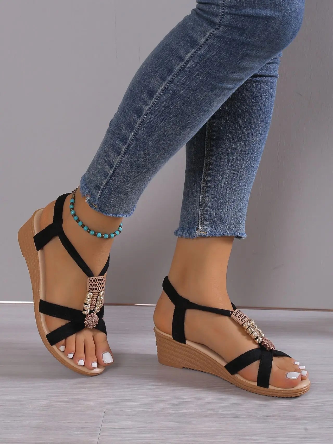 Wedge Sandals for Women Summer Comfortable Non Slip Beach Shoes Woman PU Leather Platform Roman Sandalias Mujer