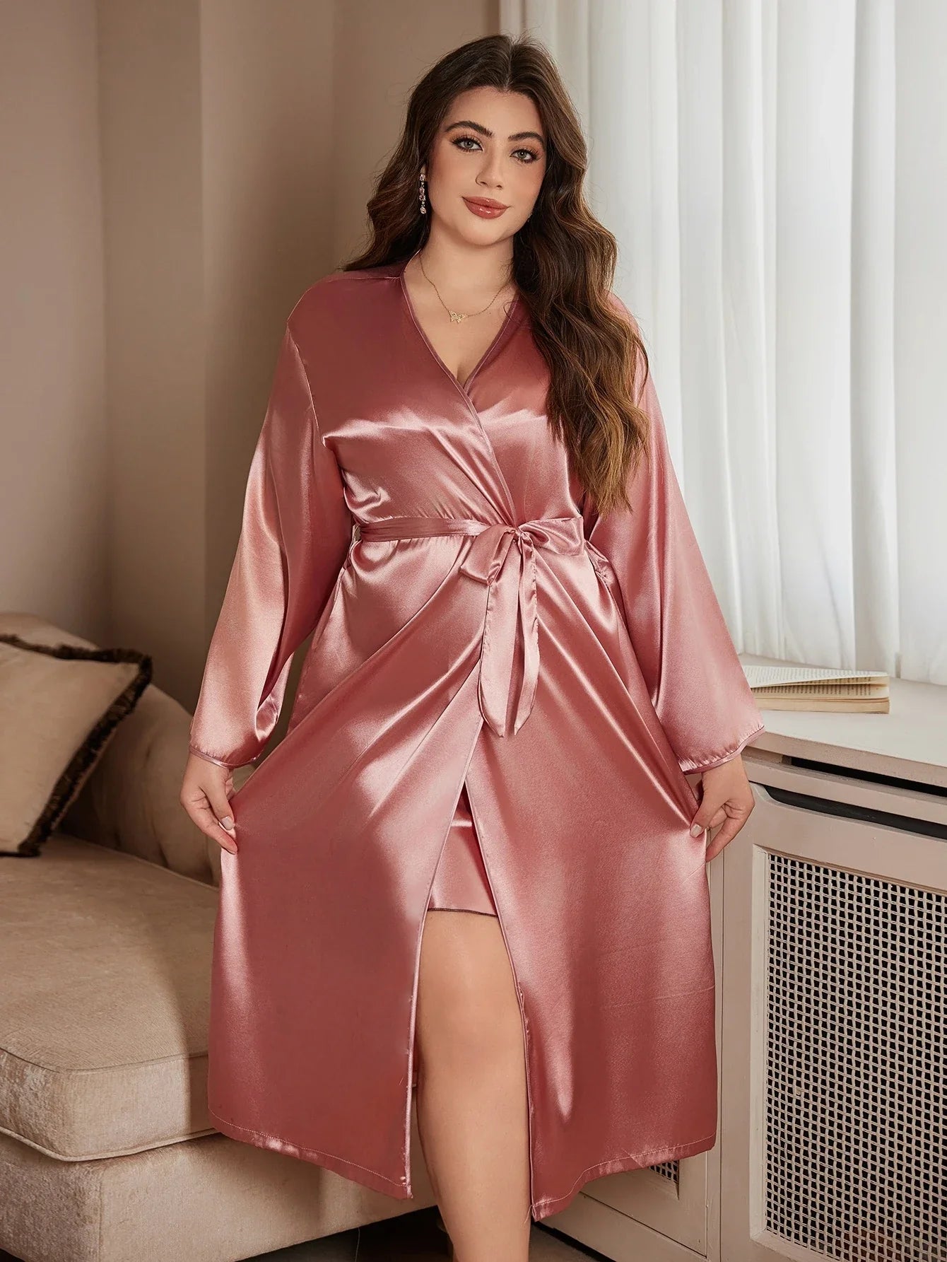Noble And Elegant Solid Color Fashionable Nightgown Autumn And Winter Plus Size Women's Robe