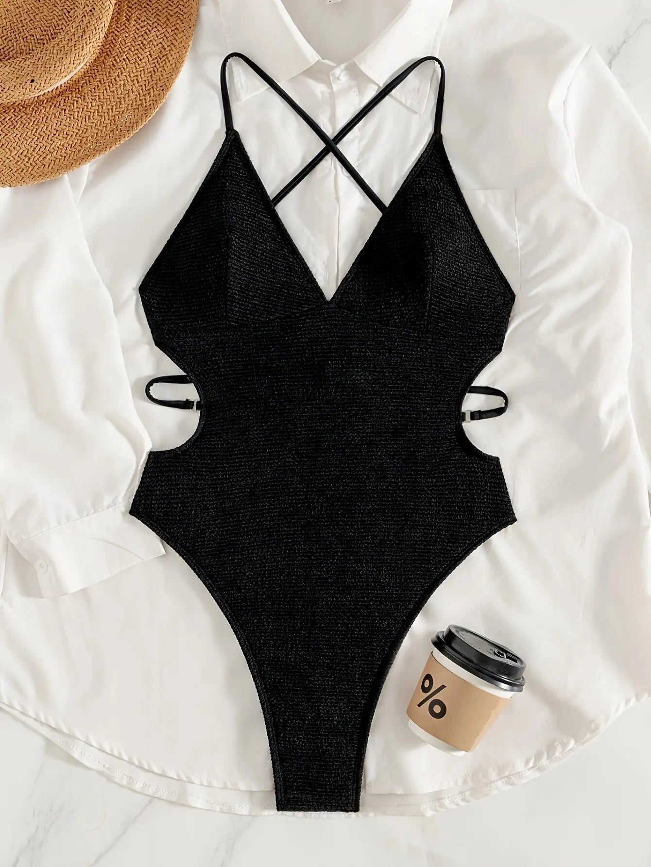 Luxury Pearl Bandage Cross Backless One Piece Swimsuit Women Sexy Black V Neck Slim Bathing Suit Holiday Swimwear 2026 Monokini