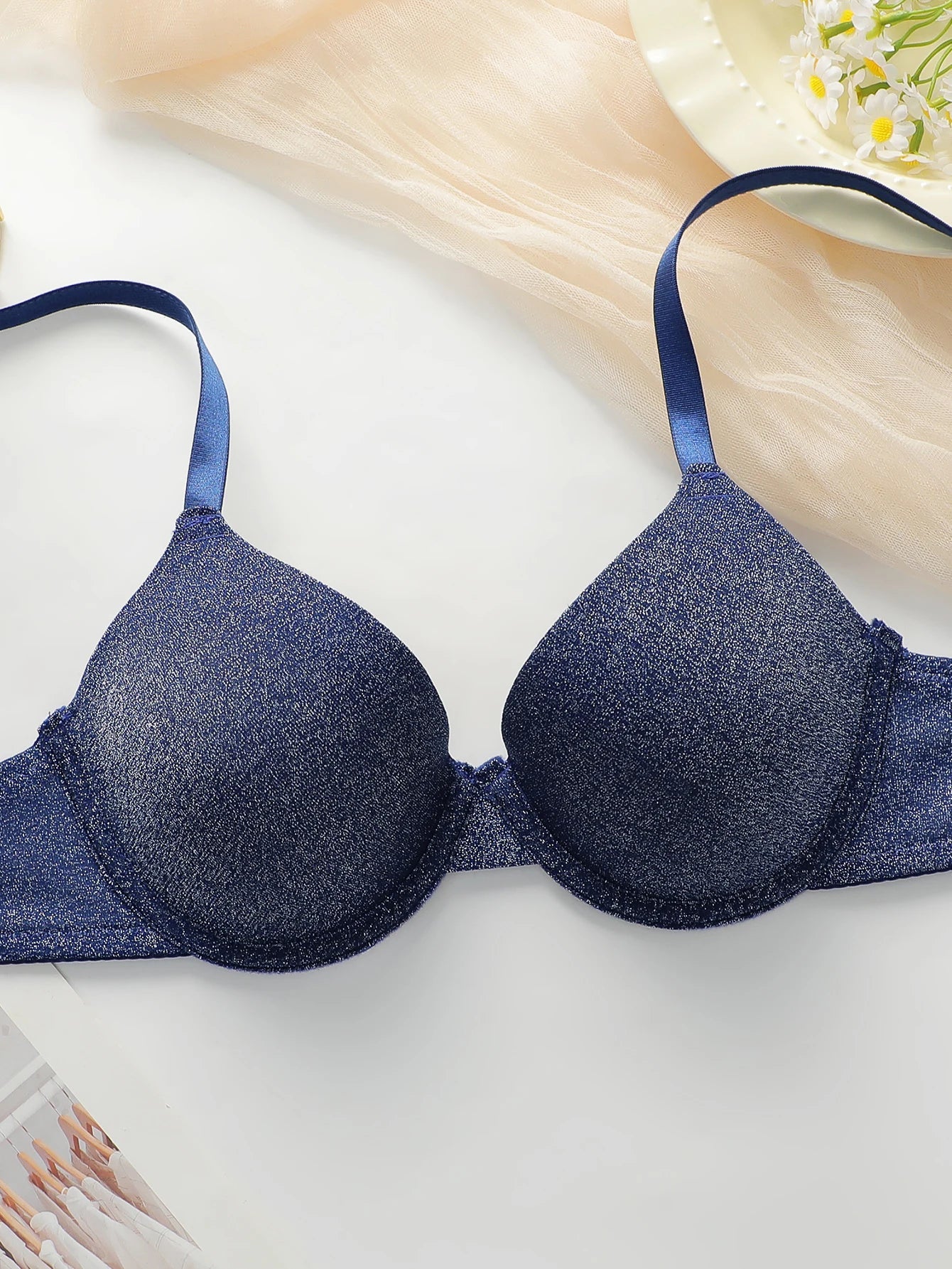 Women's new sexy blue underwear with steel rims gathered push up straps adjustable bra daily comfortable bra J2496