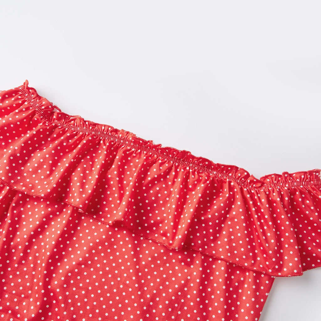 Women's Fashion Dress Ruffle Off Shoulder Sleeveless Dots Print Slim Fit Mini Dress for Party Club Dating Summer Streetwear