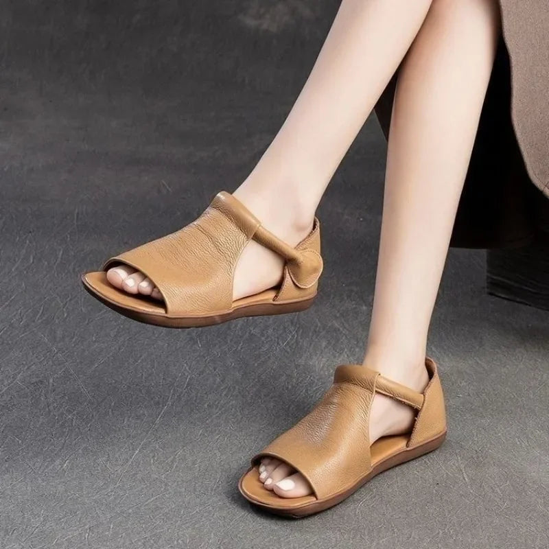 2026 Women's Summer Solid Color Retro Outdoor Casual Comfortable Flat Sandals  Beach Sandal