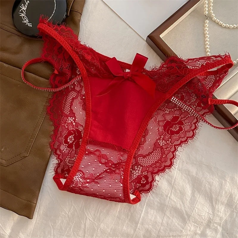 Girls Sexy G String Lace Panties Women Rhinestones Underwear Briefs Hollow Out Thong Transparent Lingerie Intimates