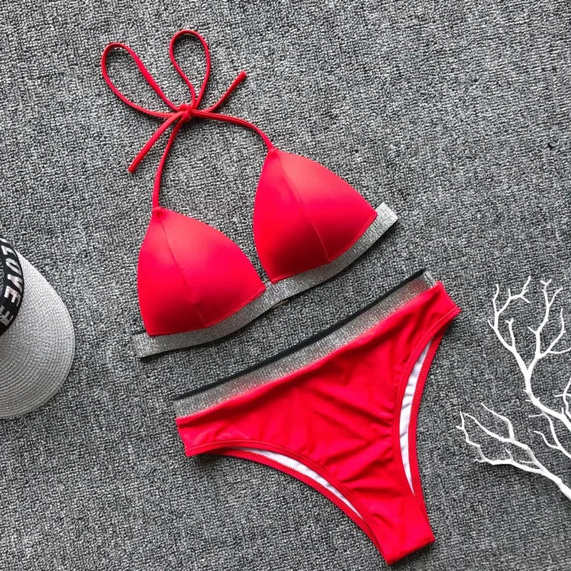 2025 Push Up High Waist Bikini Women Swimsuit Female Swimwear Two Pieces Bikini Set Halter Bra Cup Bathing Suit Swim Beach Wear