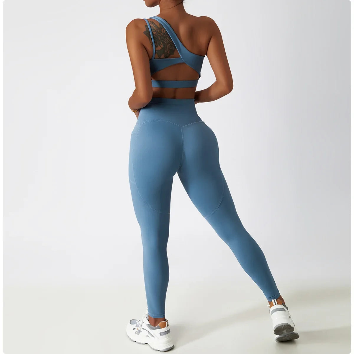 Comfort Single Strap Yoga Bra Chest Pad Running Sports Bra Gym Top Women Stretch Pull Up Underwear Women Vest Fitness Tank Top
