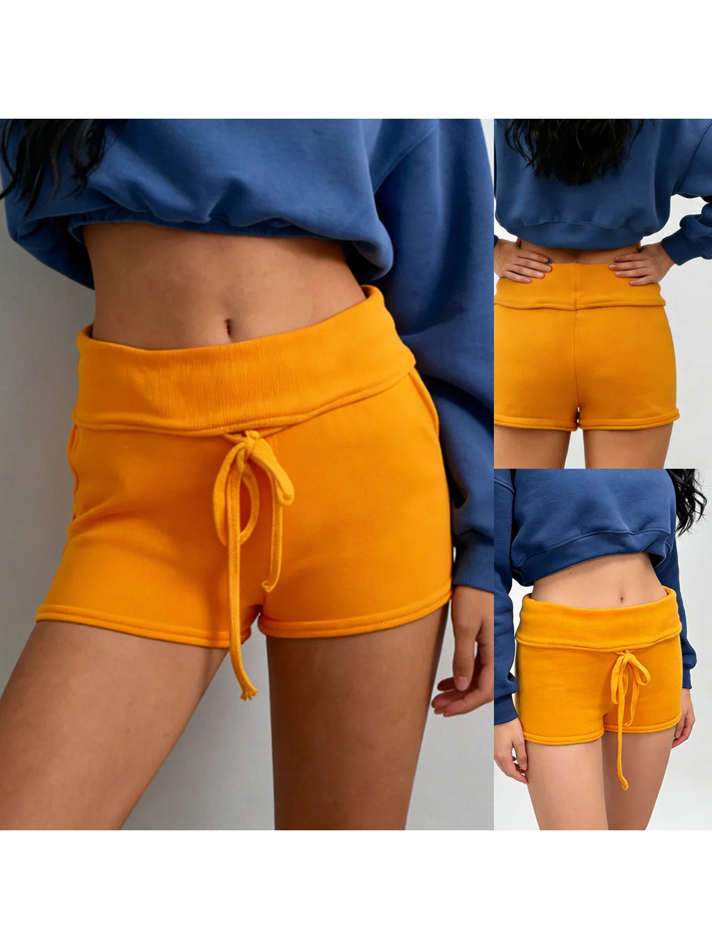 Women Fashion Lounge Shorts Spring Summer Knit Shorts Solid Color Drawstring Foldable Waist Comfy Casual Shorts