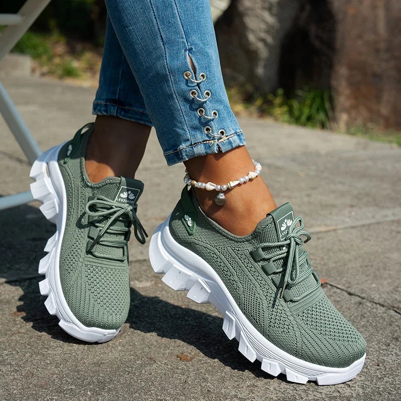 Orange Breathable Knitted Sneakers Women Comfort Slip On Mesh Sport Shoes Woman Plus Size 43 Thick Bottom Vulcanized Shoes Mujer