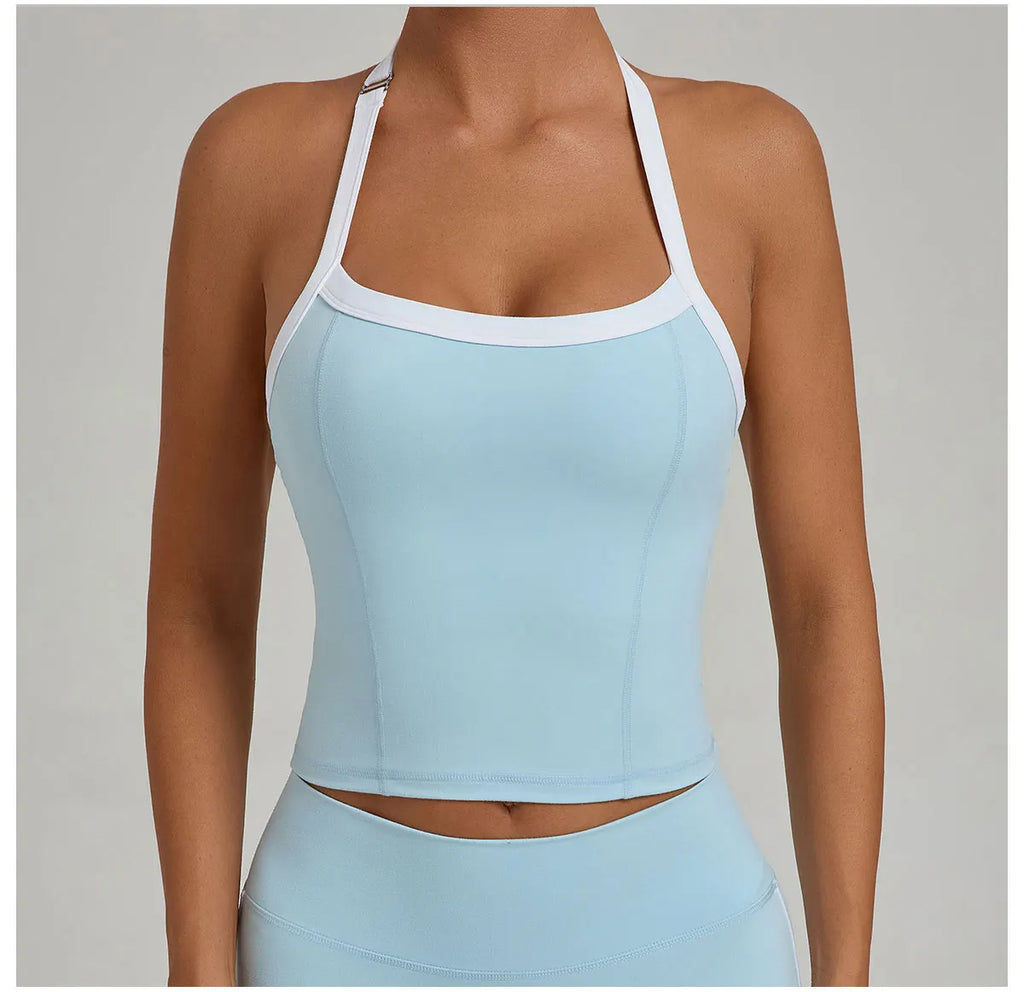 Hanging Neck Top Women Sports Bra Push Up Fitness Yoga Bra Color Blocked Underwear Gym Sport Tops Women Running Vest Bralette