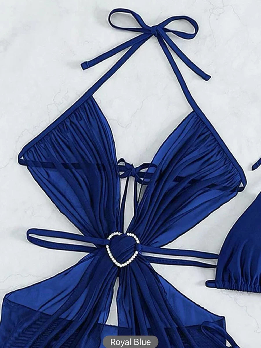 3 Piece Halter String Bikini 2026 Hollow Out Swimsuit Women Padded Swimwear Female Bathers Bathing Swimming Swim Suit Beachwear