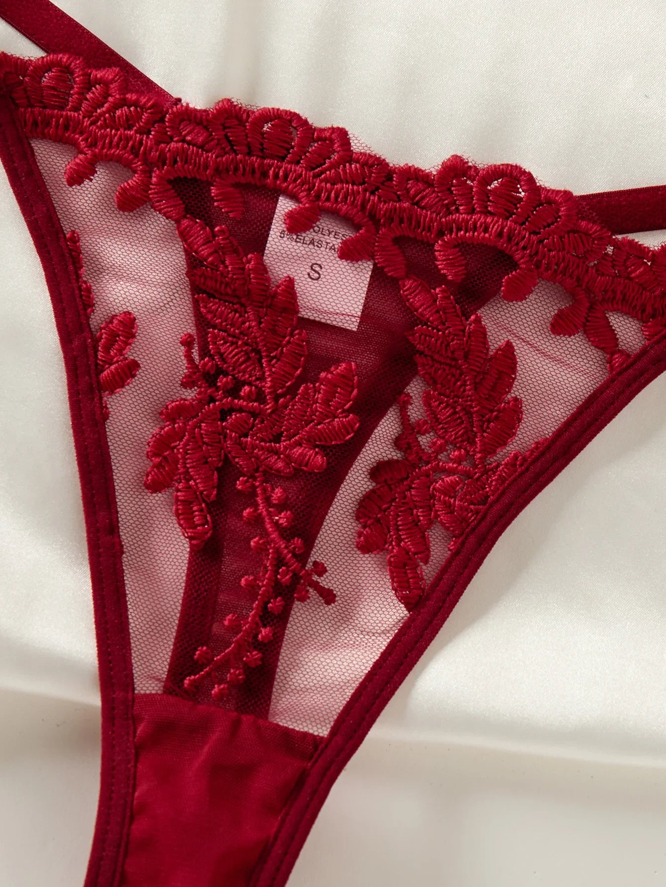 Wine Red Ladies' Countryside Style Wheat Ear Embroidery Semi Transparent Nightgown, Elegant and Comfortable, Bow Design ZA825066