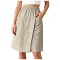 Women's Textured Wrap Skirt Shorts Solid Color Elastic Waist Midi Skort With Pocket Casual Loose Fit Layered A Line Summer Short
