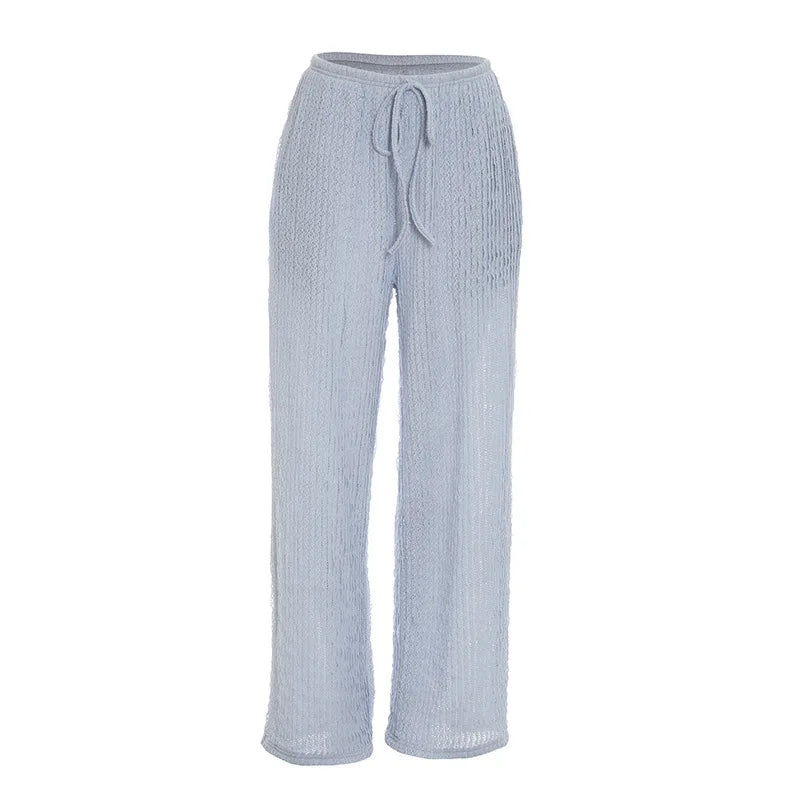 Women's trousers, fashionable and versatile, solid color, drawstring straight trousers, beach sun protection trousers