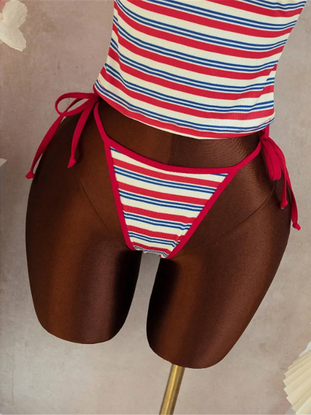 S - XL Striped V Neck Tankini Halter Bikini Female Swimsuit Women Swimwear Bather Bathing Suit Swim Two-pieces Bikini set K8110