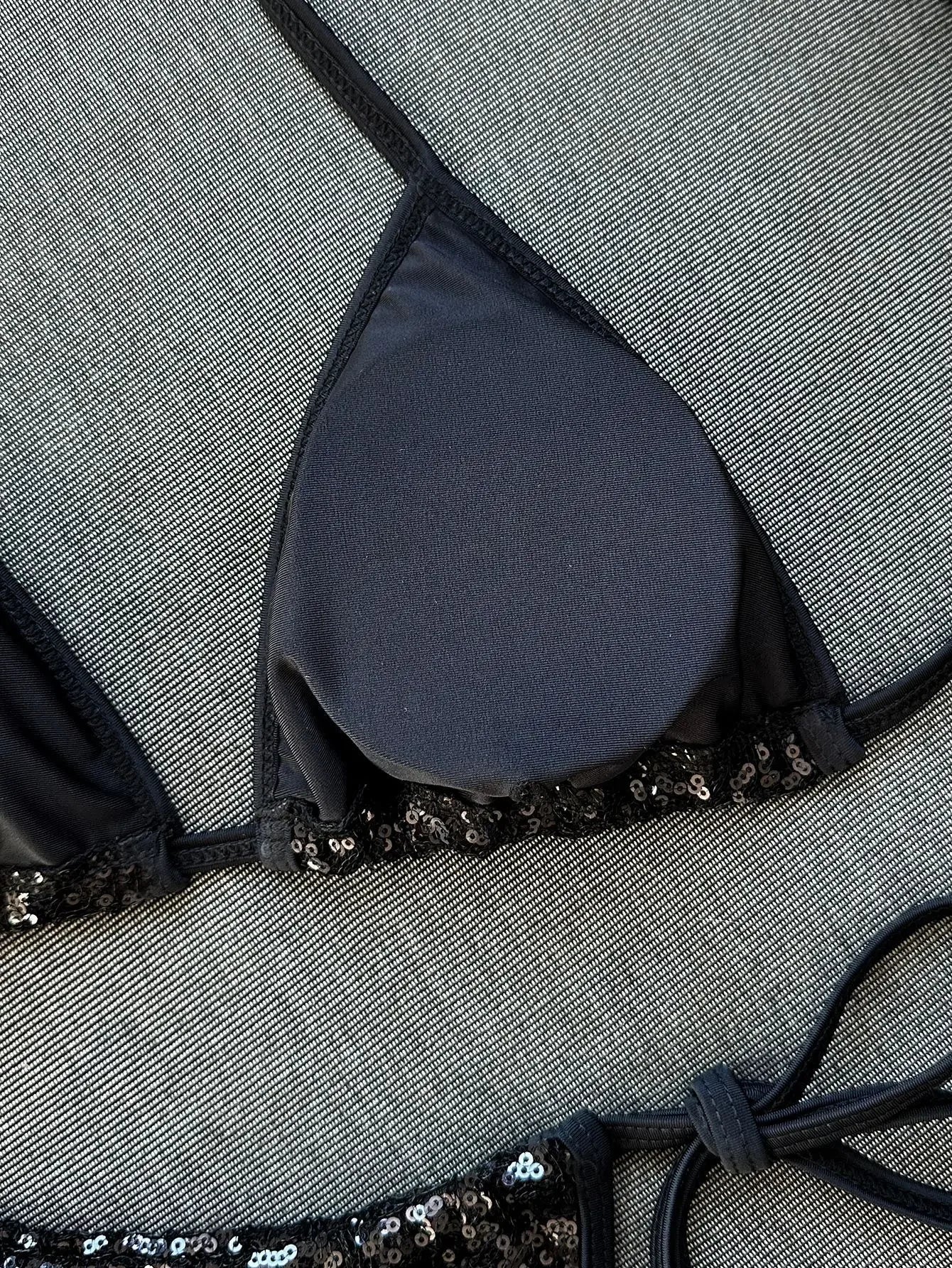Shiny Sequin Blue Bikini Set 2026 Women Sexy Halter Push Up Bra Bandage Thong Swimsuit Beach Bathing Suit Hoiday Micro Swimwear