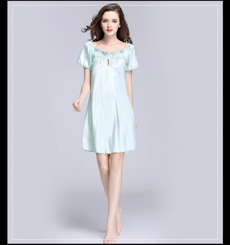 Women's Sleepwear Ice Silk Casual Silk Pajamas Women's Summer Sexy Short Sleeve Lace Pajamas Loungewear
