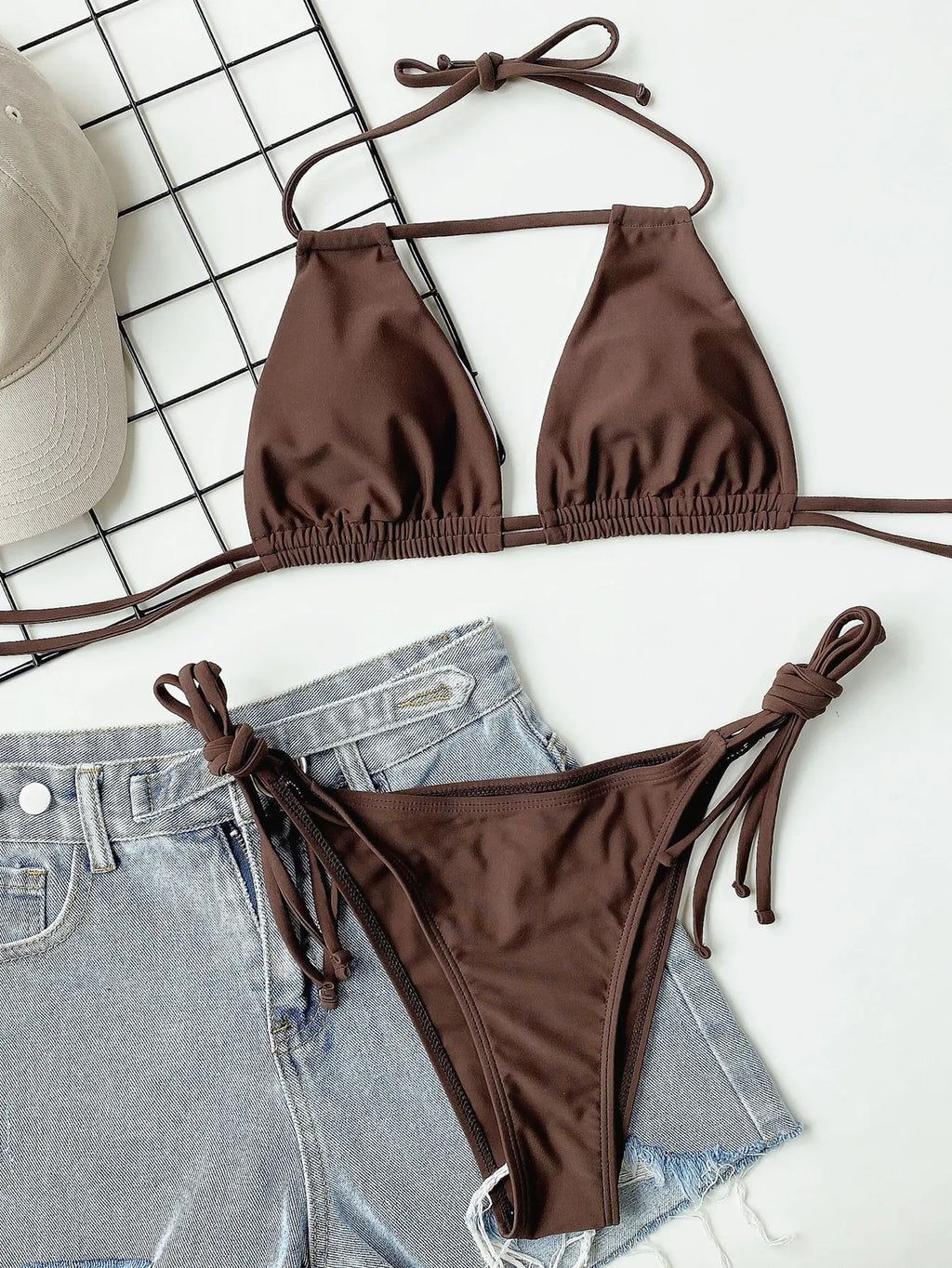 DEKA High Neck Bikinis High Waisted Hollow Out Bikini Sets 2 Piece Swimsuit Women Halter Neck Bathing Suits
