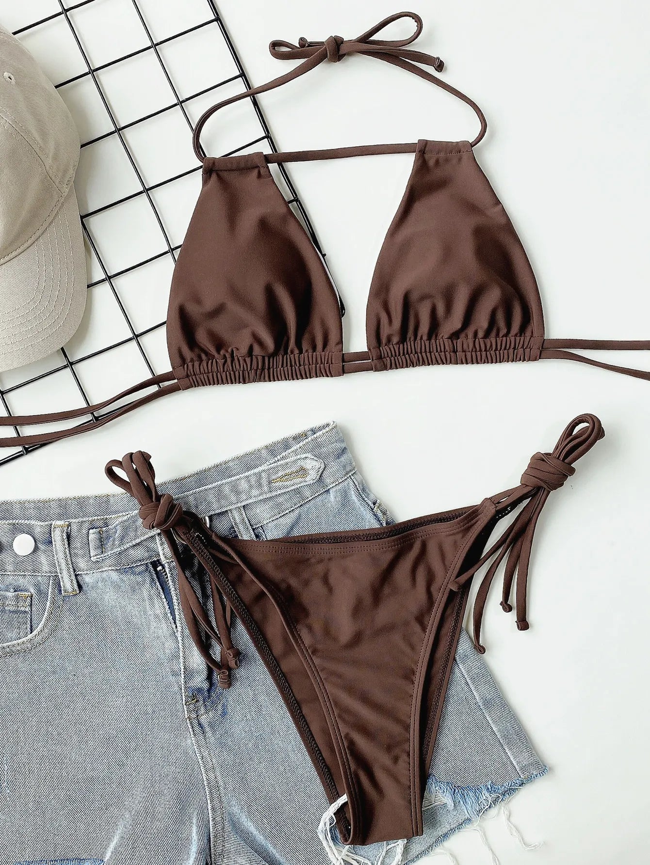 DEKA High Neck Bikinis High Waisted Hollow Out Bikini Sets 2 Piece Swimsuit Women Halter Neck Bathing Suits