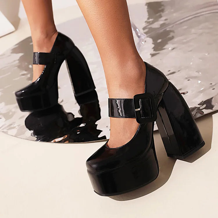 Spring and Autumn New Styles Fashion Round Head High-heeled Women's Shoes Shallow Mouth Buckle Square Heel Mary Jane Women Shoes