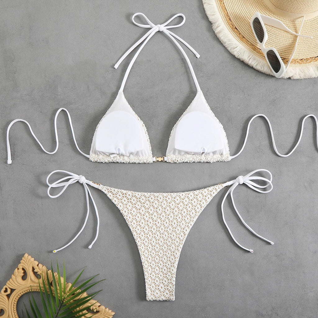 2026 Halter String Bikinis Sexy Triangle Swimsuit Women Plaid Swimwear Female Bathers Bathing Swimming Swim Suit Beachwear