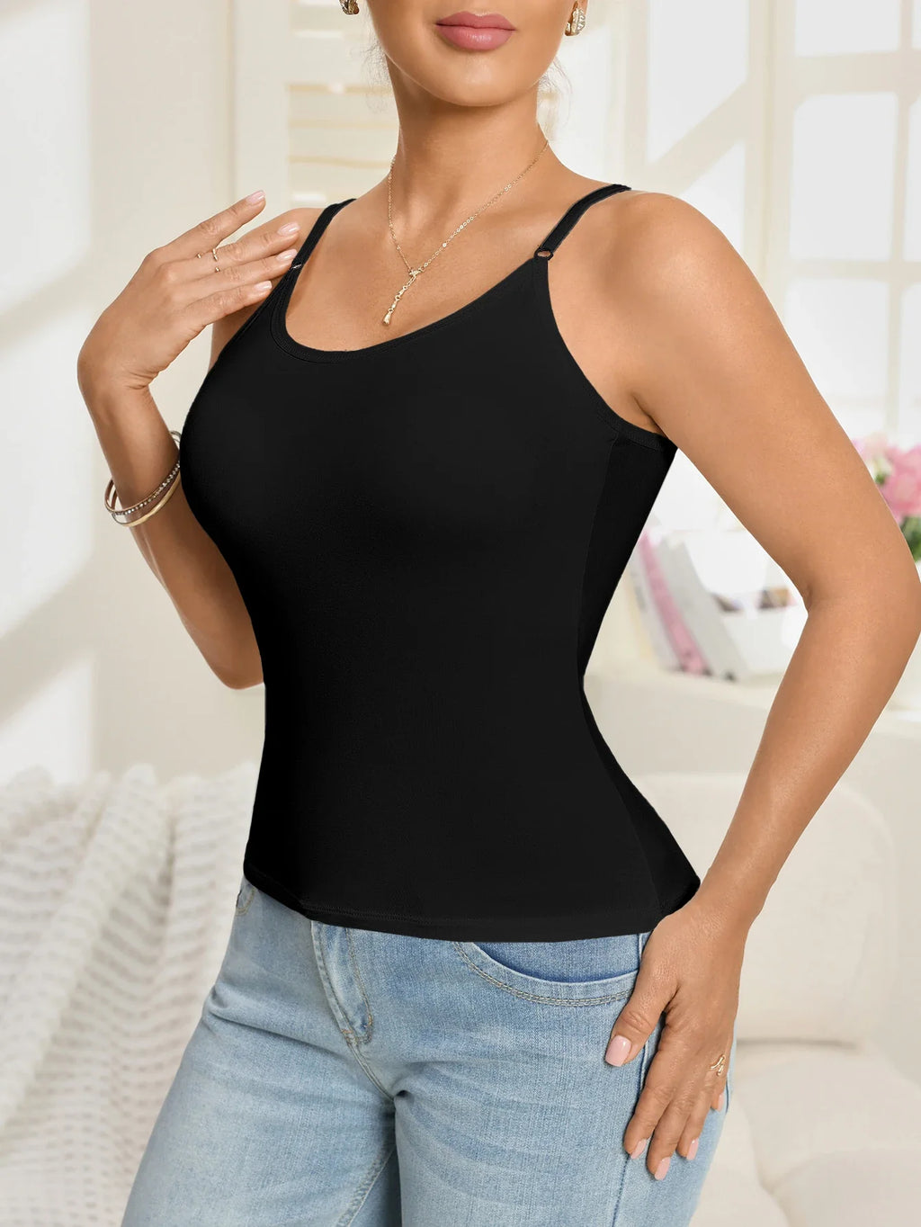 1PCS Solid Women's Camisole Tank Top Adjustable Straps Padded Camisole Women's Underwear Comfy Simple Outdoor Sports Top