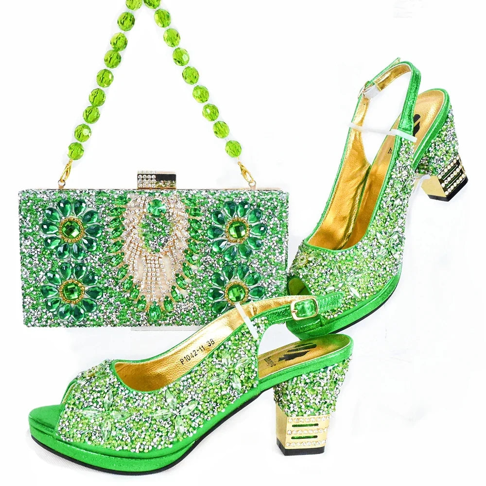 Doershow Italian Shoes And Bag Sets For Evening Party With Stones Italian Leather Handbags Match Bags! HJK1-26