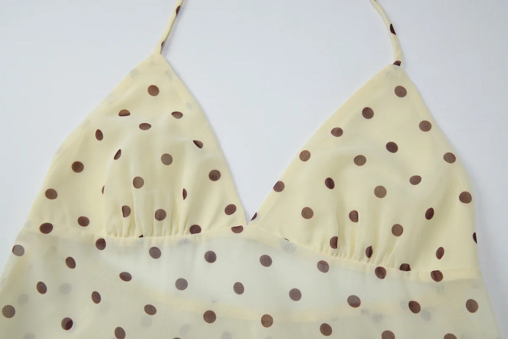 FDYOUI Y2K Bandage Polka Dot Crop Top Women 2026 Summer Sexy Halter Lace-up Camisoles Girls Chic Backless Tanks Tops Streetwear