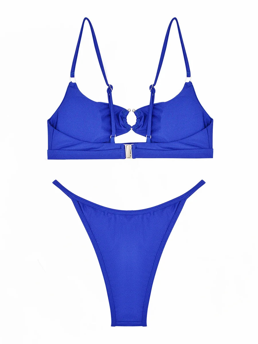 Hollow Out Bikini 2026 Solid Ring Link Swimsuit Women Padded Swimwear Female Bathers Bathing Swimming Swim Suit Beachwear