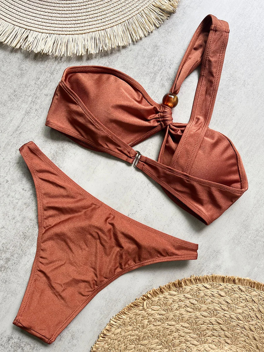 Asymmetrical One Shoulder Bikini Women Swimwear Female Swimsuit Two-pieces Bikini Set High Cut Leg Bather Bathing Suit Swim Lady