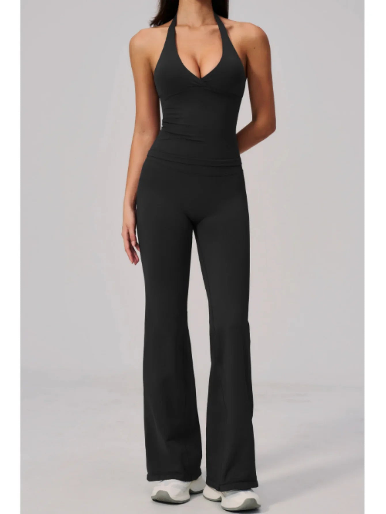 V-neck Yoga Sets Women Seamless Slimming Sports Tank Top High Waist Wide Leg Pants Fitness Suit Outwear Gym Running Tracksuit