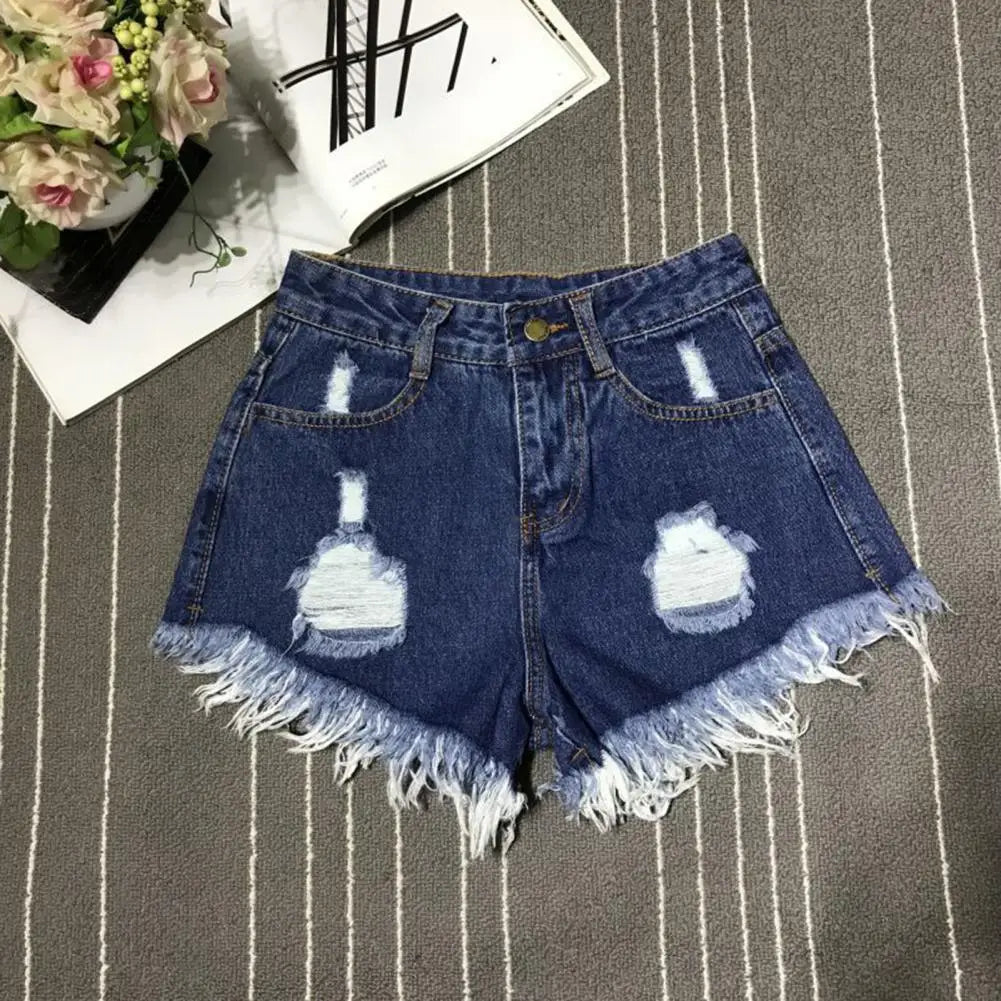Summer Stretchy Hot Short Pants Women's High Waisted Cut Off Denim Shorts Ripped Distressed Frayed Hem Jeans Shorts