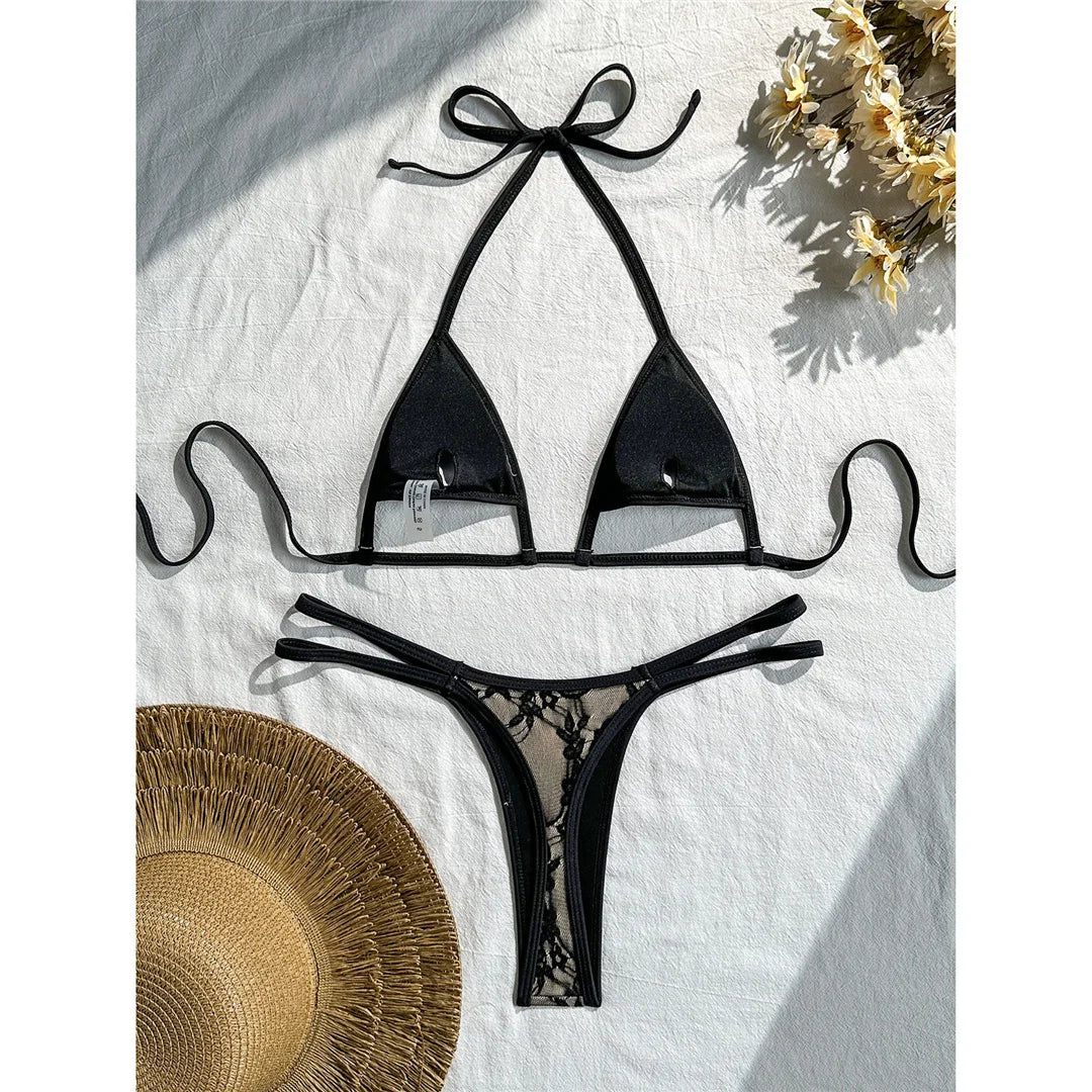 Sexy Extreme String Mini Micro Thong Bikini Female Swimsuit Women Swimwear Two-Pieces Bikini Set Bather Bathing Suit Swim V8373