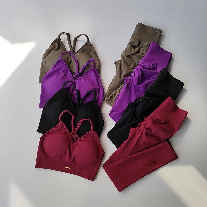 Women's fitness suit, V-neck bra yoga set sports high waisted leggings, tight fitting and shaping