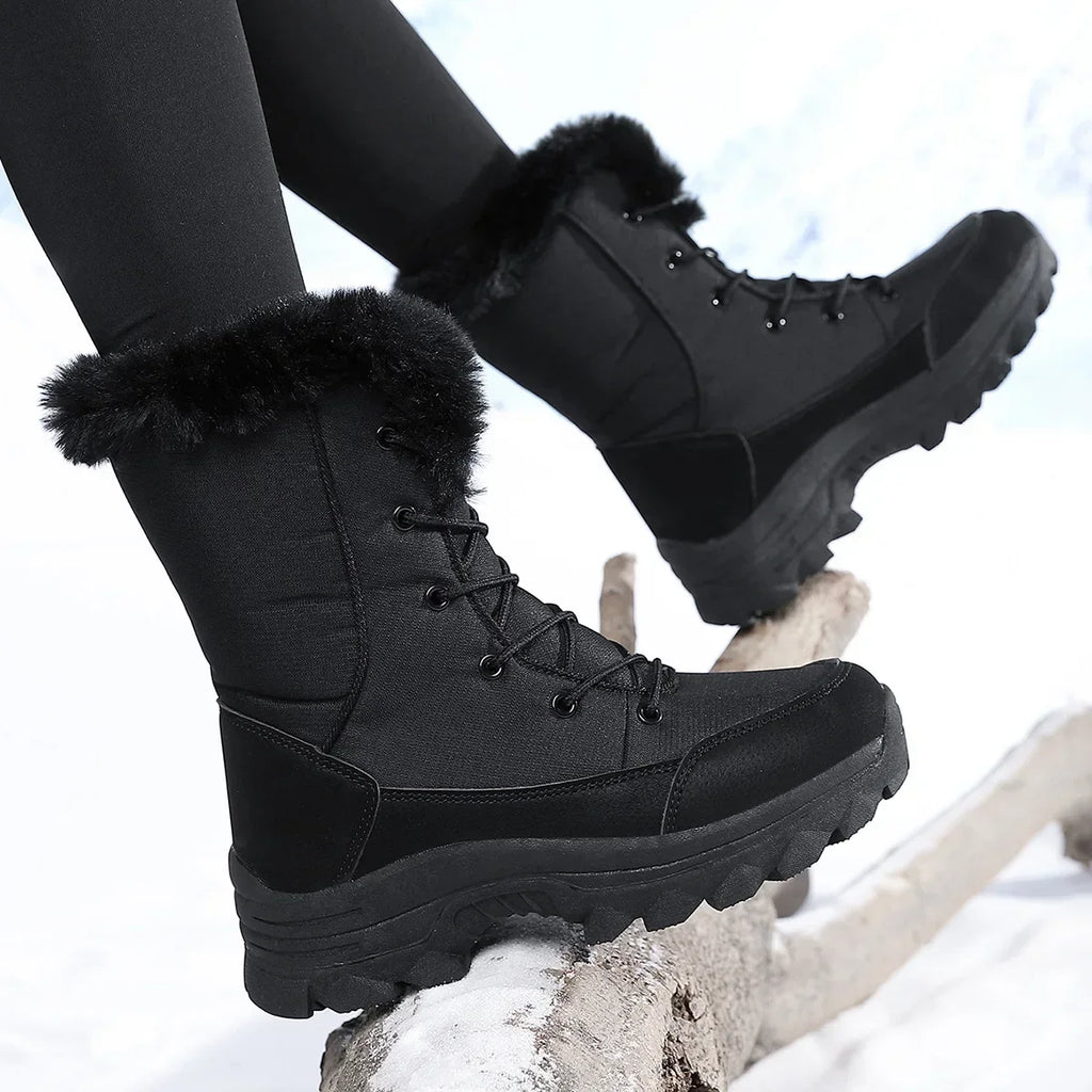 Winter Snow Boots  Women Waterproof Non-Slip Warm Northeast-Style Large Cotton Shoes, Ski , Fleece-Lined,  High-Top Cotton Boots