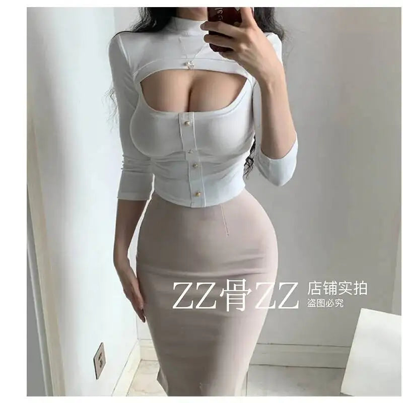 WOMENGAGA Mid Length Skirt For Elegance Apricot Slim Mini Dress Sweet Sexy Korean Women 2023 Skirts High Waist Fashion HGR0