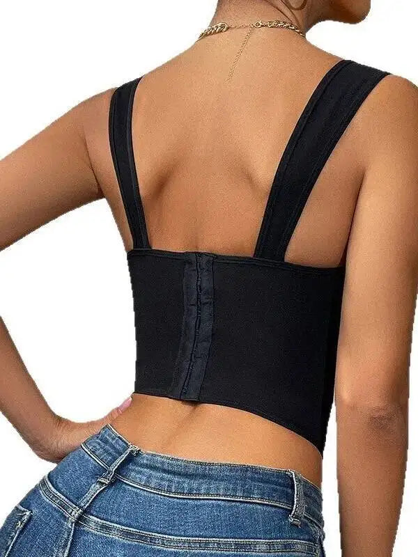 New Hot Girl Black Lace Trim Inner Wear Camisole Charming Outer Wear Shaping Gathered Underwire Fishbone Bra Casaul Elegant TFO9