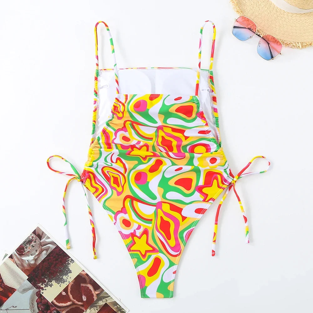 2026 Floral String One Piece Swimsuit Backless Sexy Swimwear Women Bathing Suit Female Swimming Summer Beachwear Bodysuit