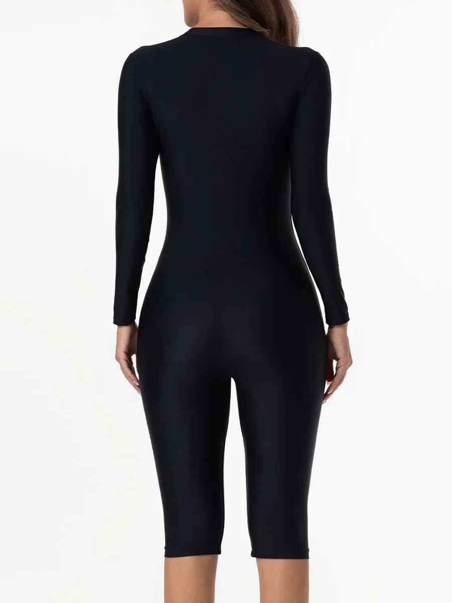 2026 Zipper Slim One Piece Swimsuit Women Long Sleeve & Knee Swimwear Female Bather Bathing Swimming Swim Surf Suit Beachwear