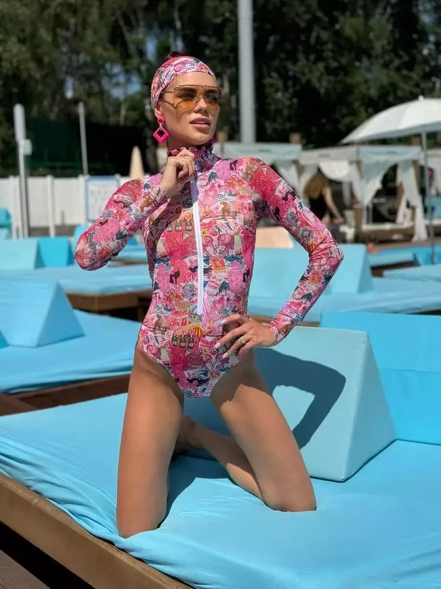 Long Sleeve One Piece Swimsuit 2026 Sexy Swimwear Women Surf Swim Suit Push Up Bathing Suit Beachwear Monokini Bath Suits