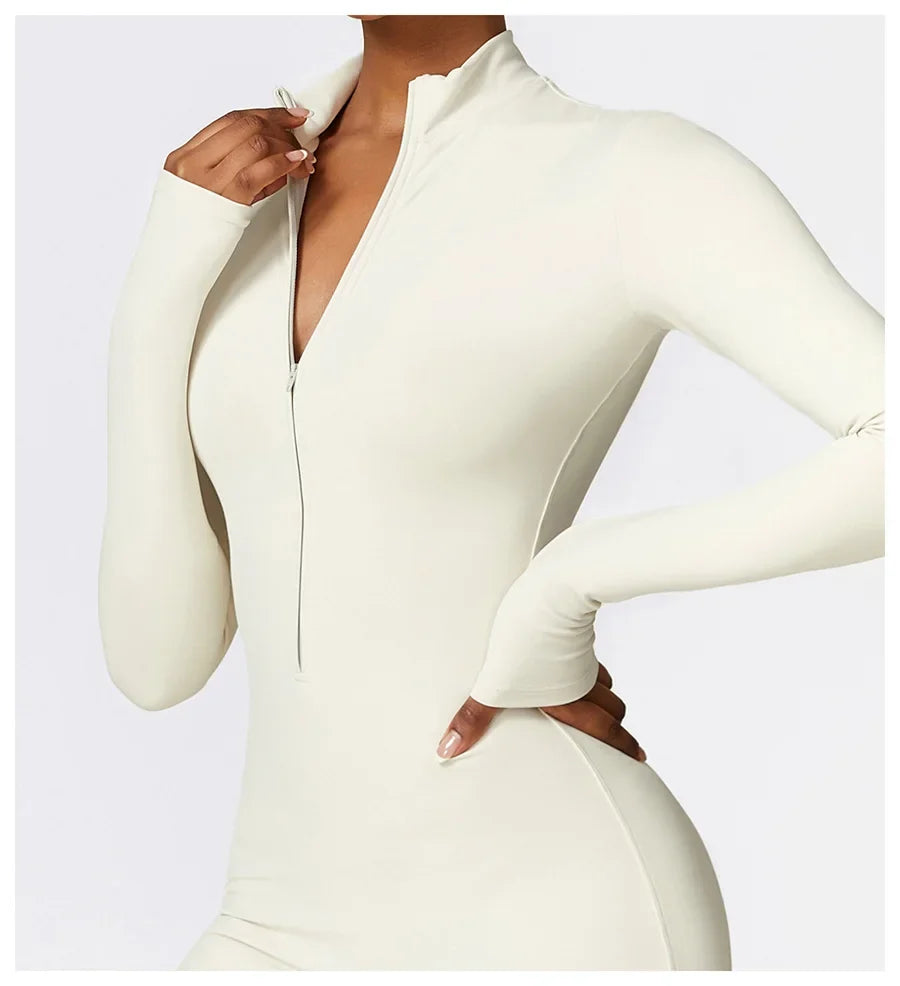 Zipper Workout Jumpsuit Sports Overalls Women Gym Clothing Running Long Sleeves Fitness Gym Tracksuit Short Sportswear Yoga Set